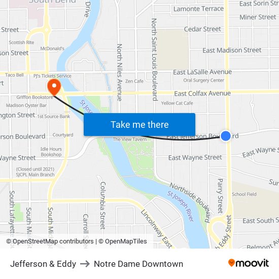 Jefferson & Eddy to Notre Dame Downtown map