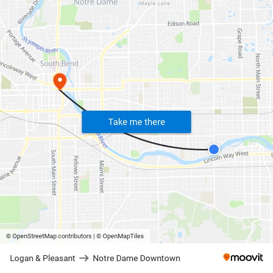 Logan & Pleasant to Notre Dame Downtown map