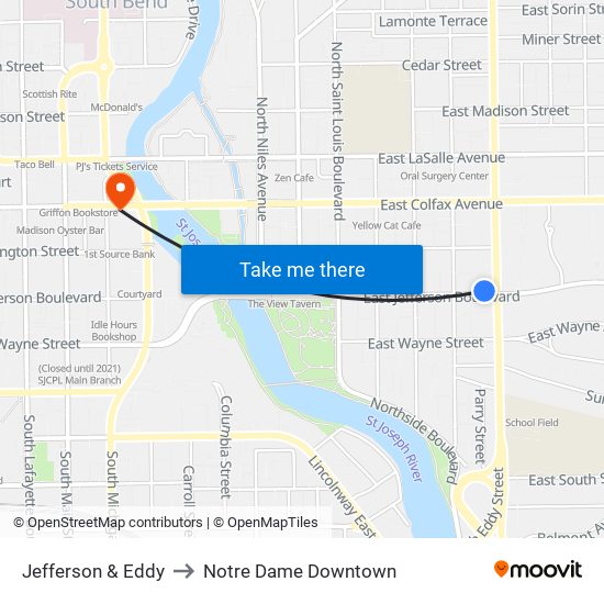 Jefferson & Eddy to Notre Dame Downtown map