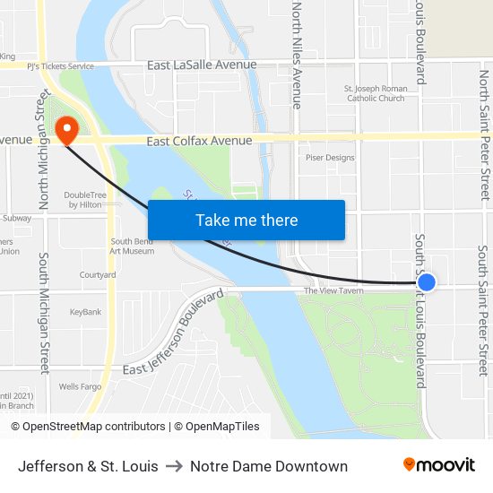 Jefferson & St. Louis to Notre Dame Downtown map