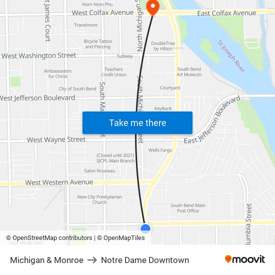 Michigan & Monroe to Notre Dame Downtown map