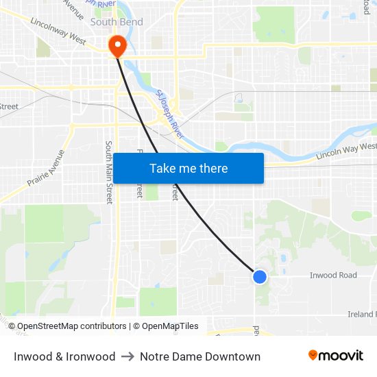 Inwood & Ironwood to Notre Dame Downtown map