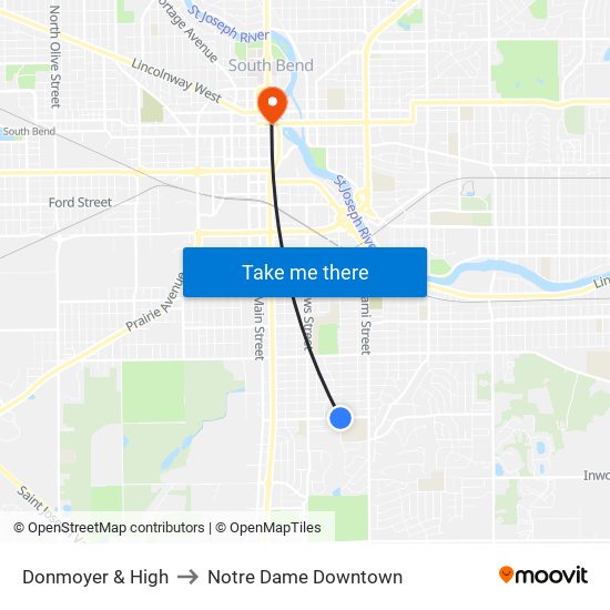 Donmoyer & High to Notre Dame Downtown map
