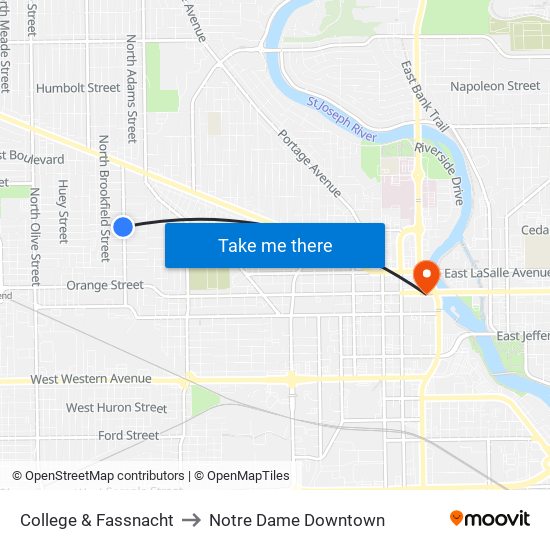 College & Fassnacht to Notre Dame Downtown map