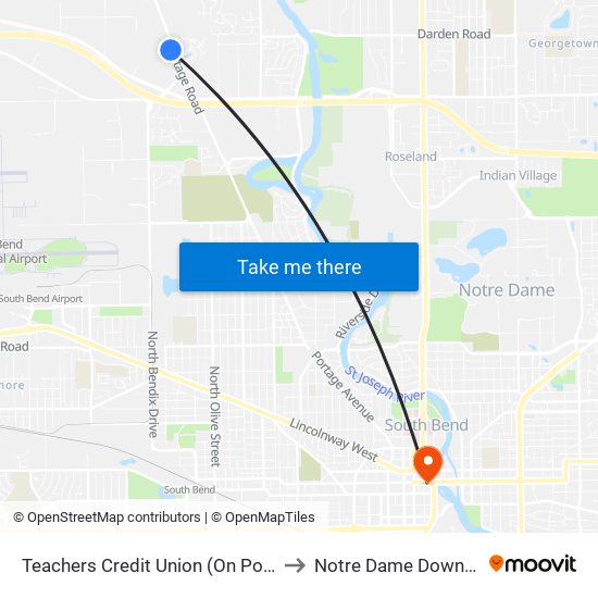 Teachers Credit Union (On Portage) to Notre Dame Downtown map