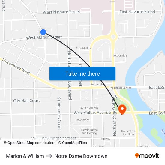 Marion & William to Notre Dame Downtown map