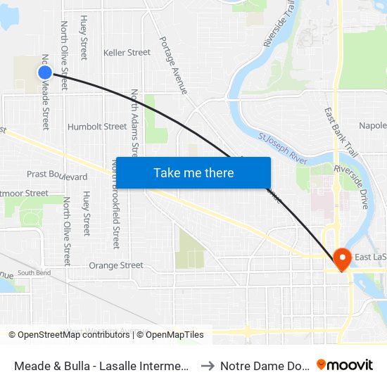 Meade & Bulla - Lasalle Intermediate Academy to Notre Dame Downtown map