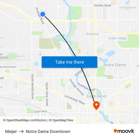 Meijer to Notre Dame Downtown map