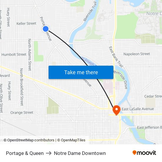 Portage & Queen to Notre Dame Downtown map