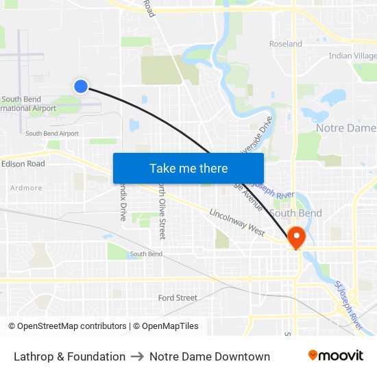 Lathrop & Foundation to Notre Dame Downtown map