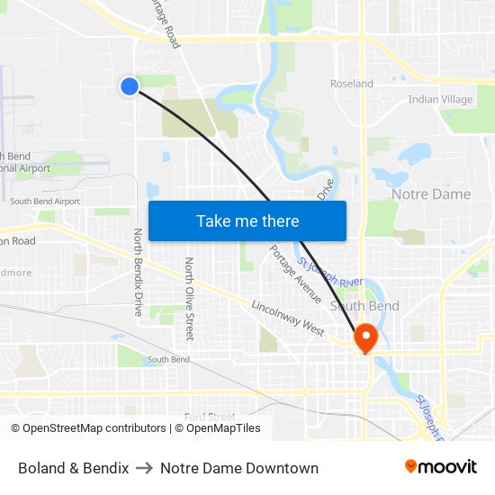 Boland & Bendix to Notre Dame Downtown map