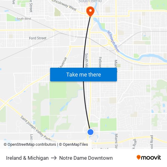 Ireland & Michigan to Notre Dame Downtown map