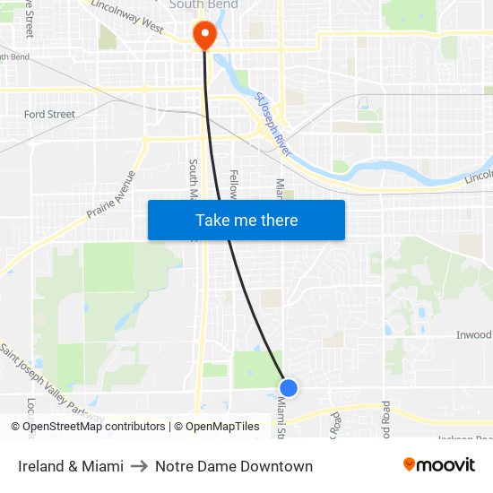 Ireland & Miami to Notre Dame Downtown map