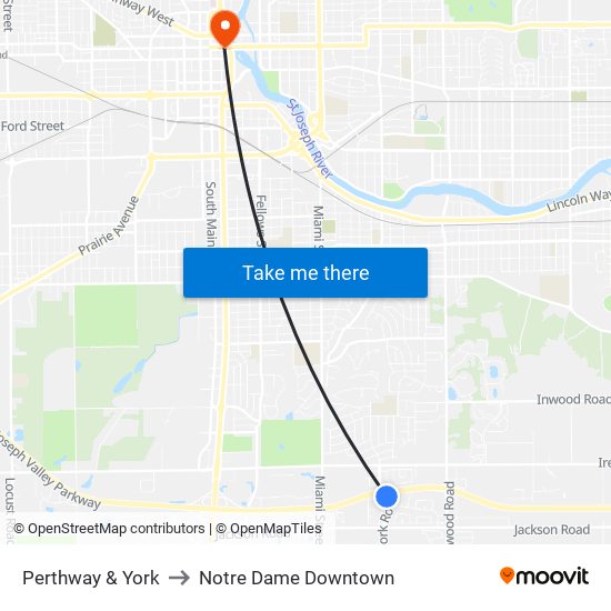 Perthway & York to Notre Dame Downtown map