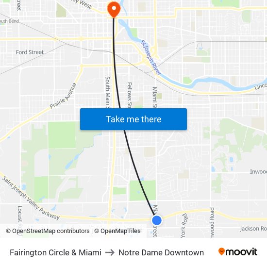 Fairington Circle & Miami to Notre Dame Downtown map