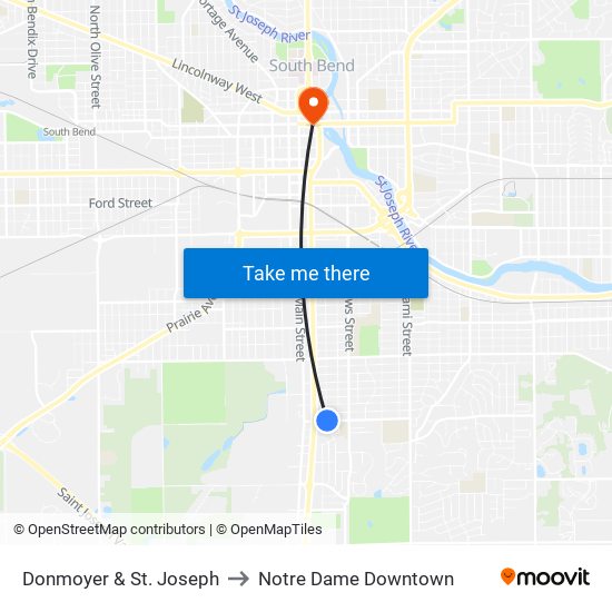 Donmoyer & St. Joseph to Notre Dame Downtown map