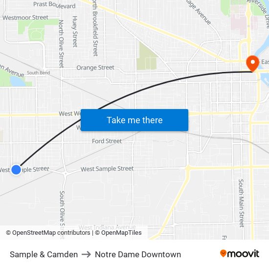 Sample & Camden to Notre Dame Downtown map