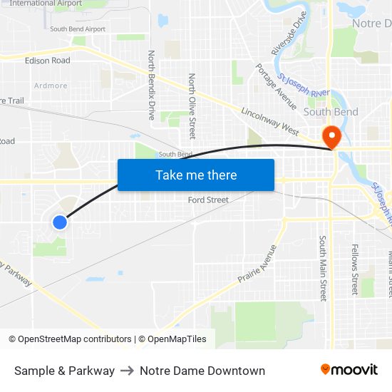 Sample & Parkway to Notre Dame Downtown map