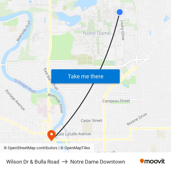 Wilson Dr & Bulla Road to Notre Dame Downtown map