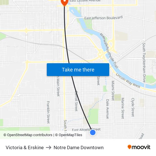 Victoria & Erskine to Notre Dame Downtown map