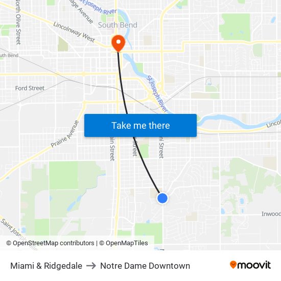 Miami & Ridgedale to Notre Dame Downtown map