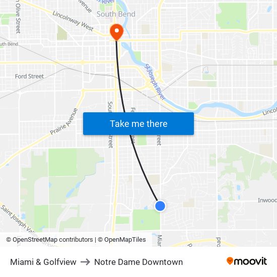 Miami & Golfview to Notre Dame Downtown map