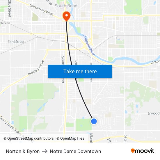 Norton & Byron to Notre Dame Downtown map