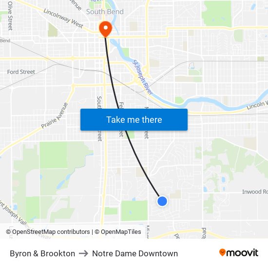 Byron & Brookton to Notre Dame Downtown map