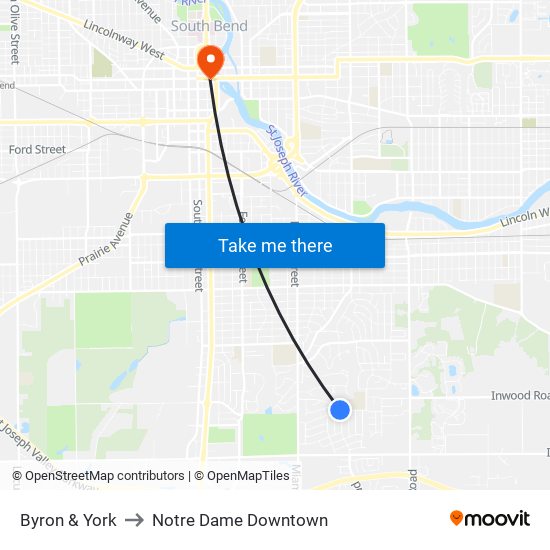 Byron & York to Notre Dame Downtown map