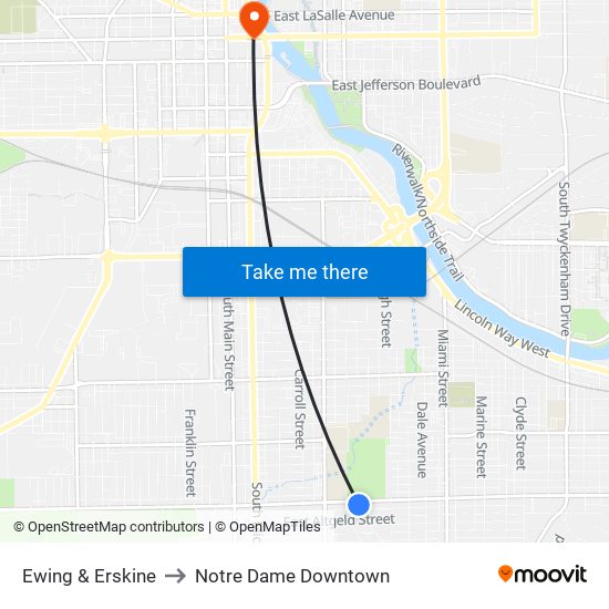 Ewing & Erskine to Notre Dame Downtown map