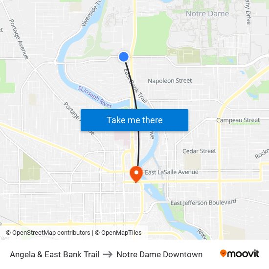 Angela & East Bank Trail to Notre Dame Downtown map