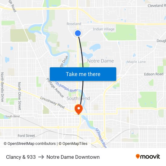 Clancy & 933 to Notre Dame Downtown map