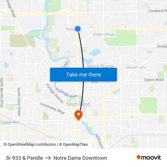 Sr 933 & Pendle to Notre Dame Downtown map