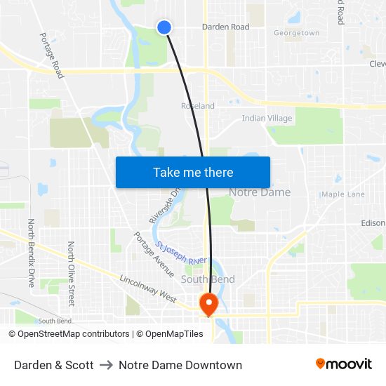 Darden & Scott to Notre Dame Downtown map