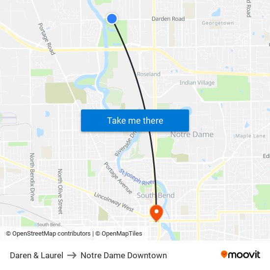 Daren & Laurel to Notre Dame Downtown map