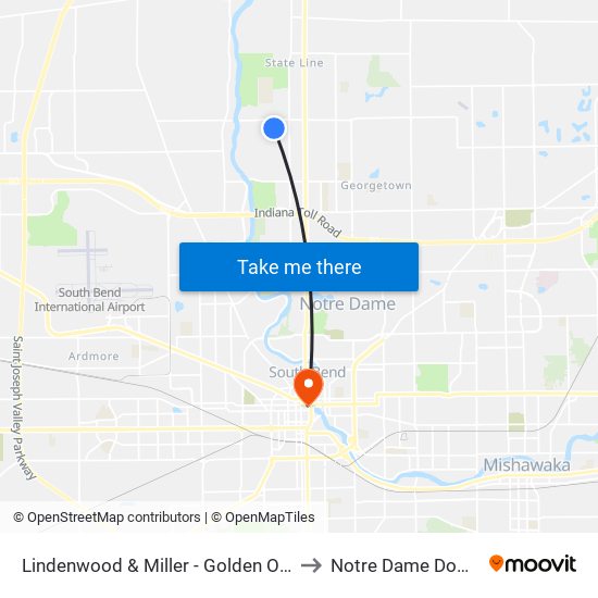 Lindenwood & Miller - Golden Oaks Village to Notre Dame Downtown map
