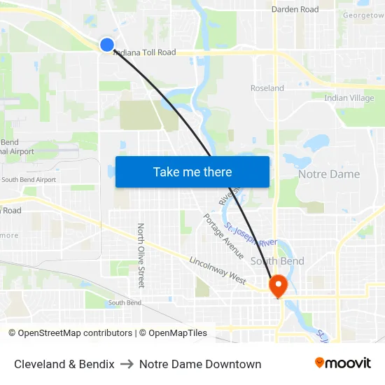 Cleveland & Bendix to Notre Dame Downtown map