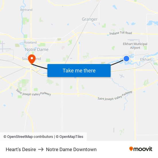 Heart's Desire to Notre Dame Downtown map