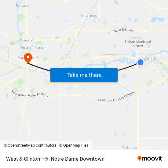 West & Clinton to Notre Dame Downtown map