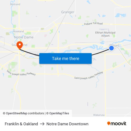 Franklin & Oakland to Notre Dame Downtown map
