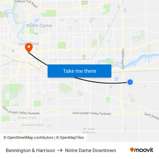 Bennington & Harrison to Notre Dame Downtown map