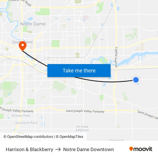 Harrison & Blackberry to Notre Dame Downtown map
