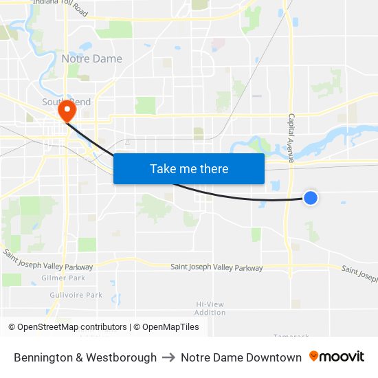 Bennington & Westborough to Notre Dame Downtown map