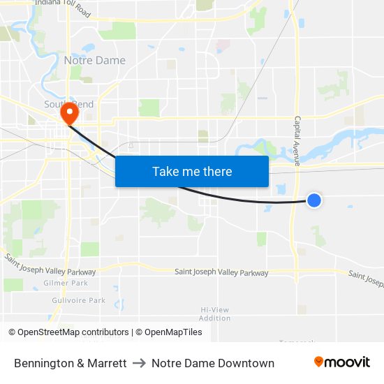 Bennington & Marrett to Notre Dame Downtown map