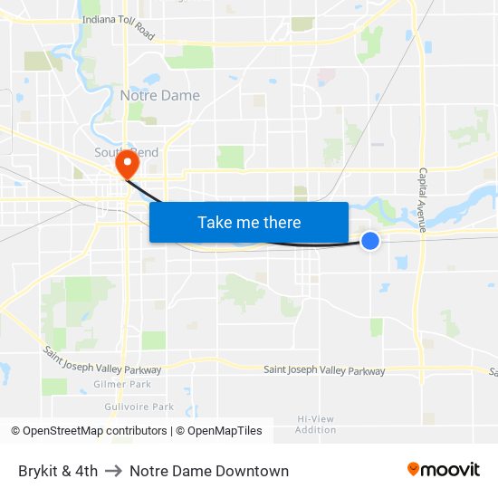 Brykit & 4th to Notre Dame Downtown map