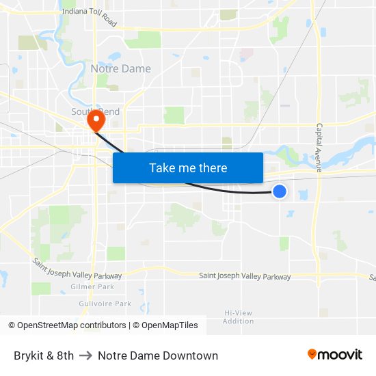 Brykit & 8th to Notre Dame Downtown map