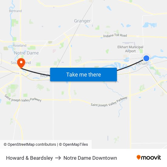 Howard & Beardsley to Notre Dame Downtown map