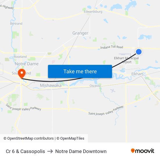 Cr 6 & Cassopolis to Notre Dame Downtown map