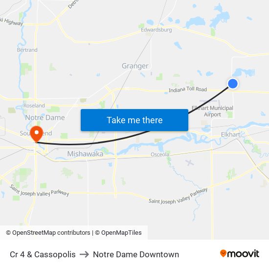 Cr 4 & Cassopolis to Notre Dame Downtown map