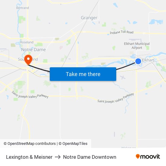 Lexington & Meisner to Notre Dame Downtown map